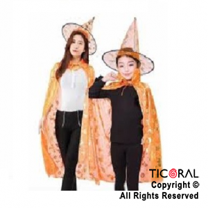 SET DE BRUJA SOMBRERO Y CAPA NARANJA X 1